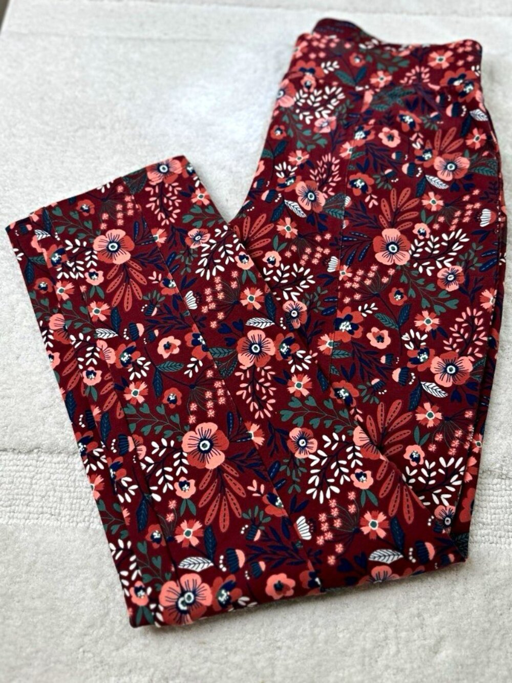d&co. Active Women’s S Burgundy Multicolor Floral Cotton Stretch Leggings